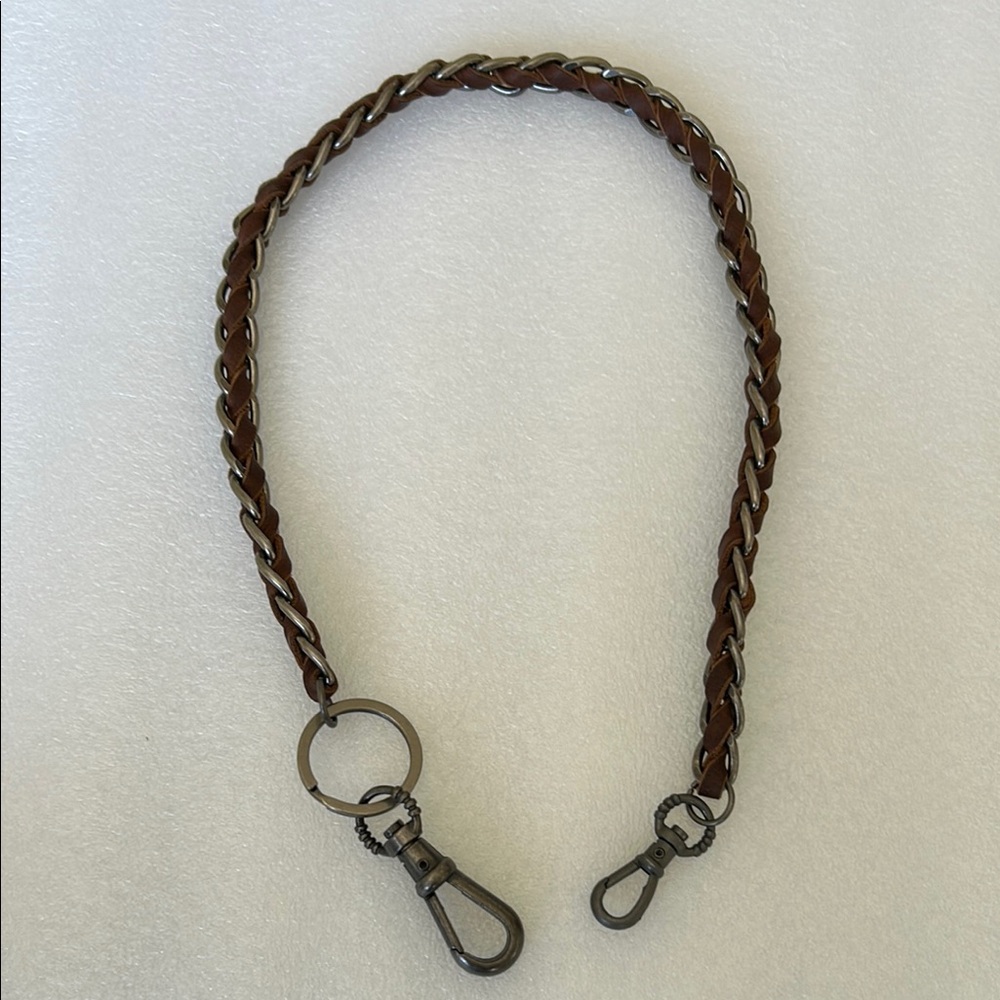 Brown Braided Leather wallet chain